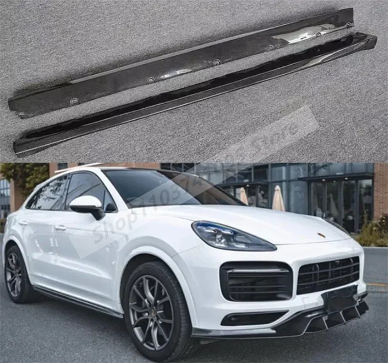 Real Carbon Fiber Side Extension Body Skirts Kit Lip Cover For Porsche Cayenne Coupe /SUV 2018-2024