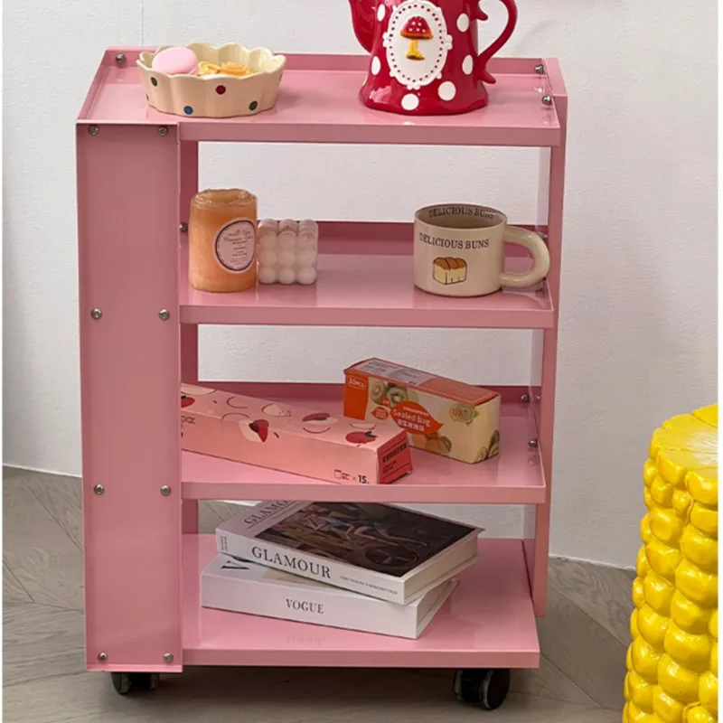 Ins Pink Multilayered Side Cabinet Living Room Mobile Storage Rack Multifunctional Sweet Table Versatile Scene Room Desk