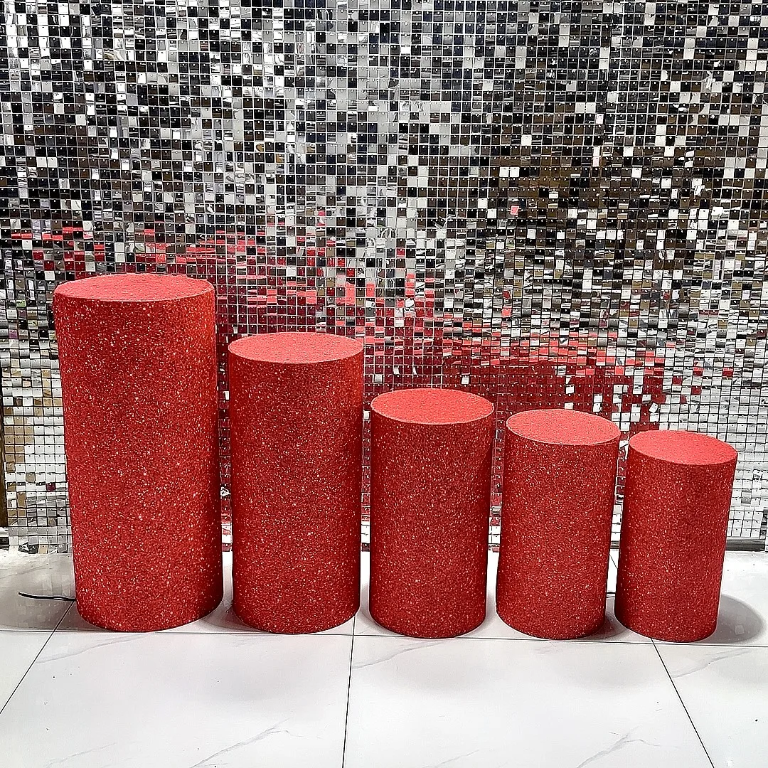 5set/Unit  Red Pedestal Covers for Birthday Party Decor, Elastic Cloth Baby Shower Wedding Plinth Cylinder Props