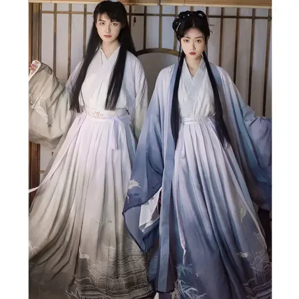 

New Chinese Traditional Clothes Hanfu Men and Women Wei and Jin Style Turn-collar Waist Skirt Ancient Style Men's Suit Couple