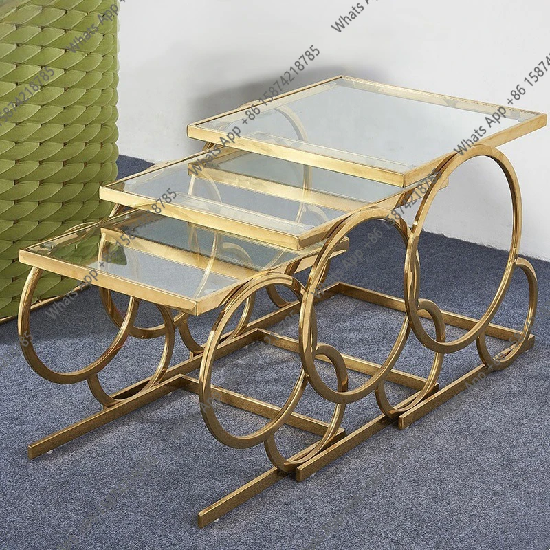 

Italian tempered glass coffee table light luxury simple modern square combination high-end high-end high-end stainless steel