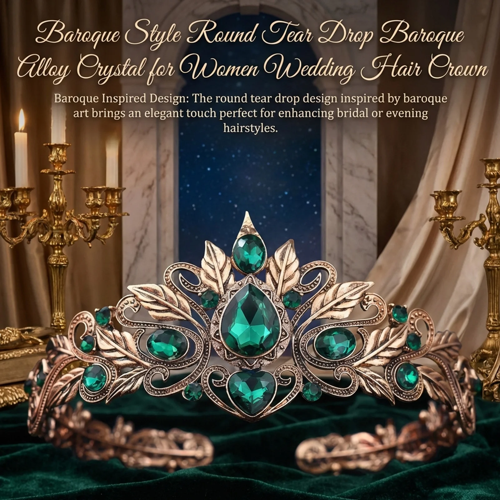 Baroque Style Round Tear Drop Hair Crown with Crystal Rhinestone for Weddings Parties Photoshoots Alloy Hair Accessory for Bride view 3