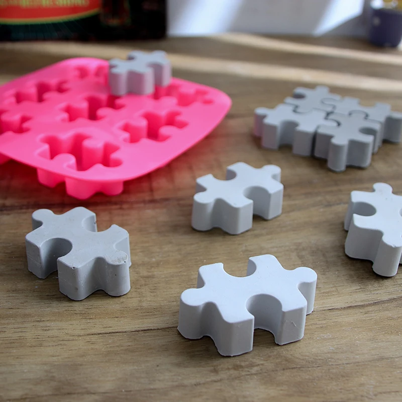 Puzzle Silicone Mold Creative Building Block Mosaic Stone Cement Concrete Mould Handmade Ice Biscuit Baking Making Supplies Tool