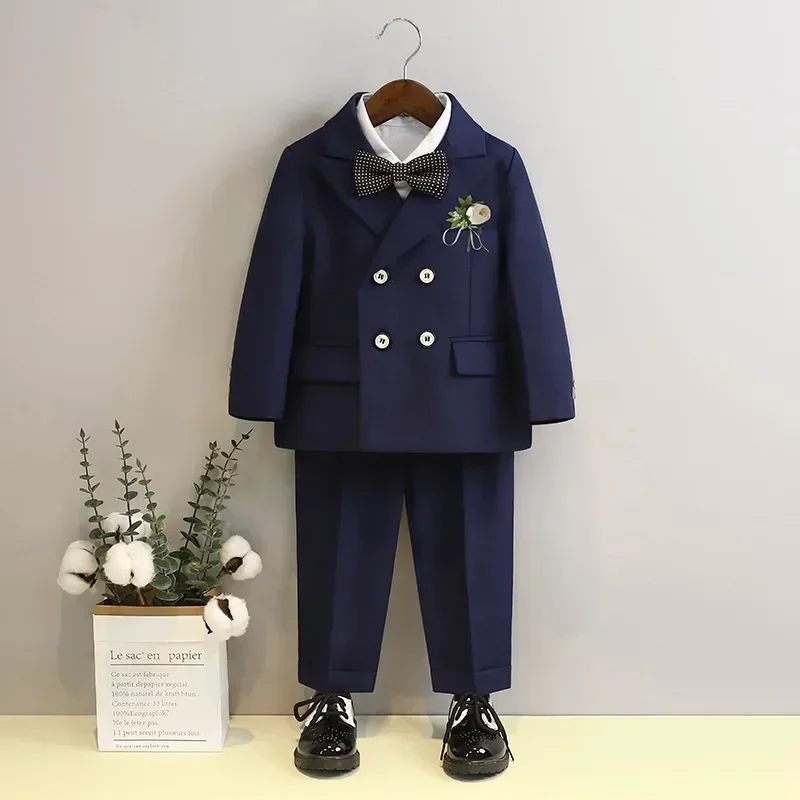 Tenues de spectacle de mariage pour enfants, uniforme scolaire pour enfants, ensemble de blazers pour garçons, double boutonnage, fleur noire, mode trempée, 4, 6, 8, 10 ans