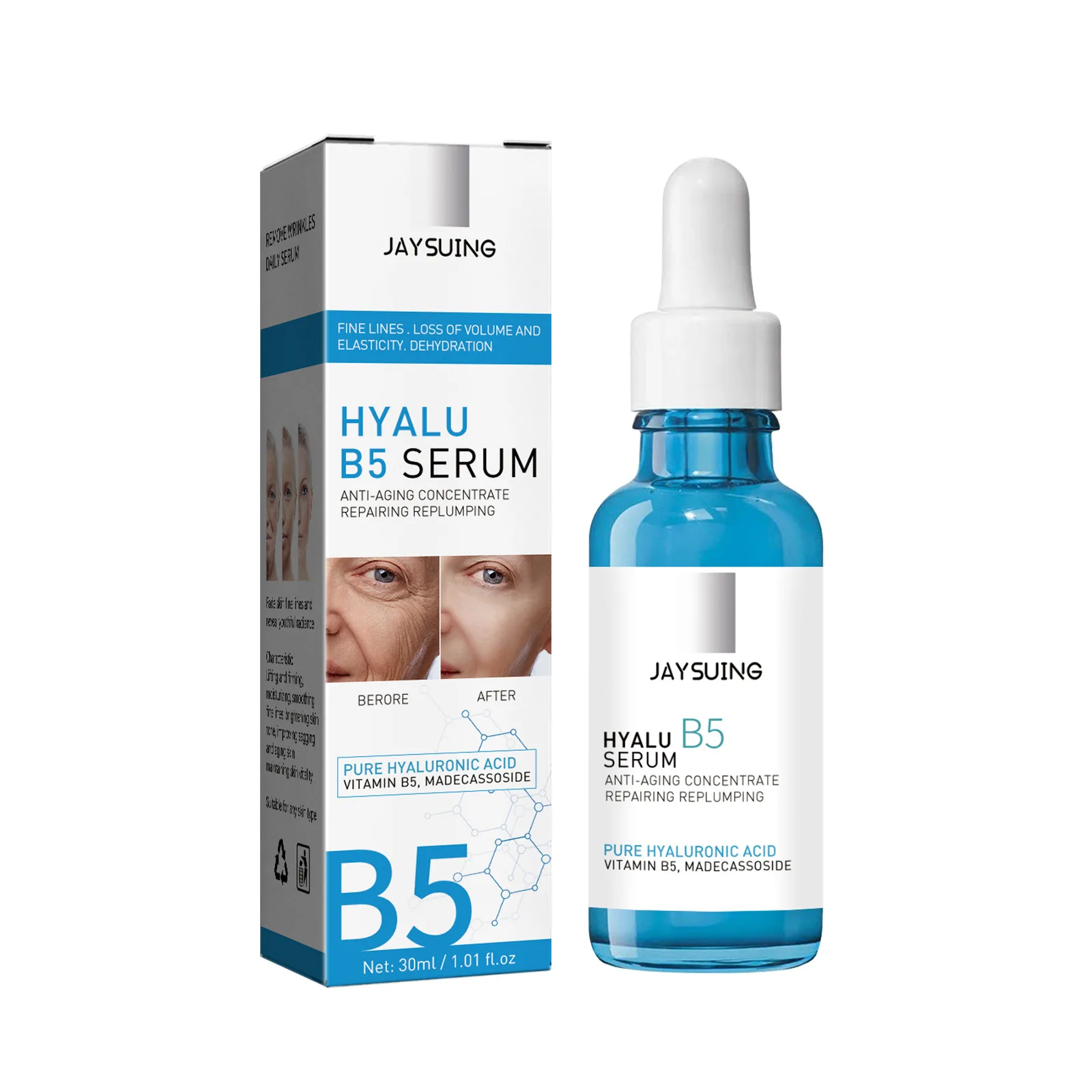 Jaysuing Hyaluronic Acid Serum Moisturizing Fade Fine Lines Birghtening B5 Face Serum 30ml