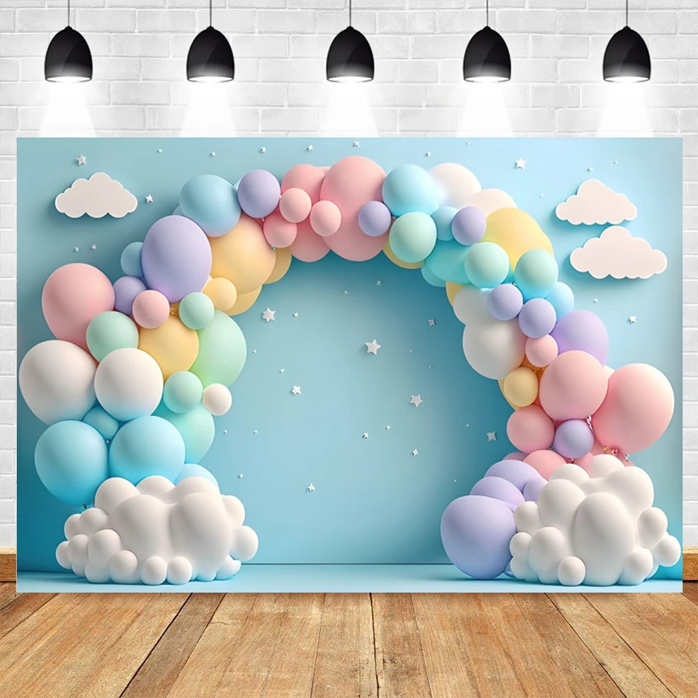 Baby 1st Birthday Backdrop for Photography Colorful Balloon Arch Candy Castle Butterfly Kids Portrait Cake Smash Background Prop