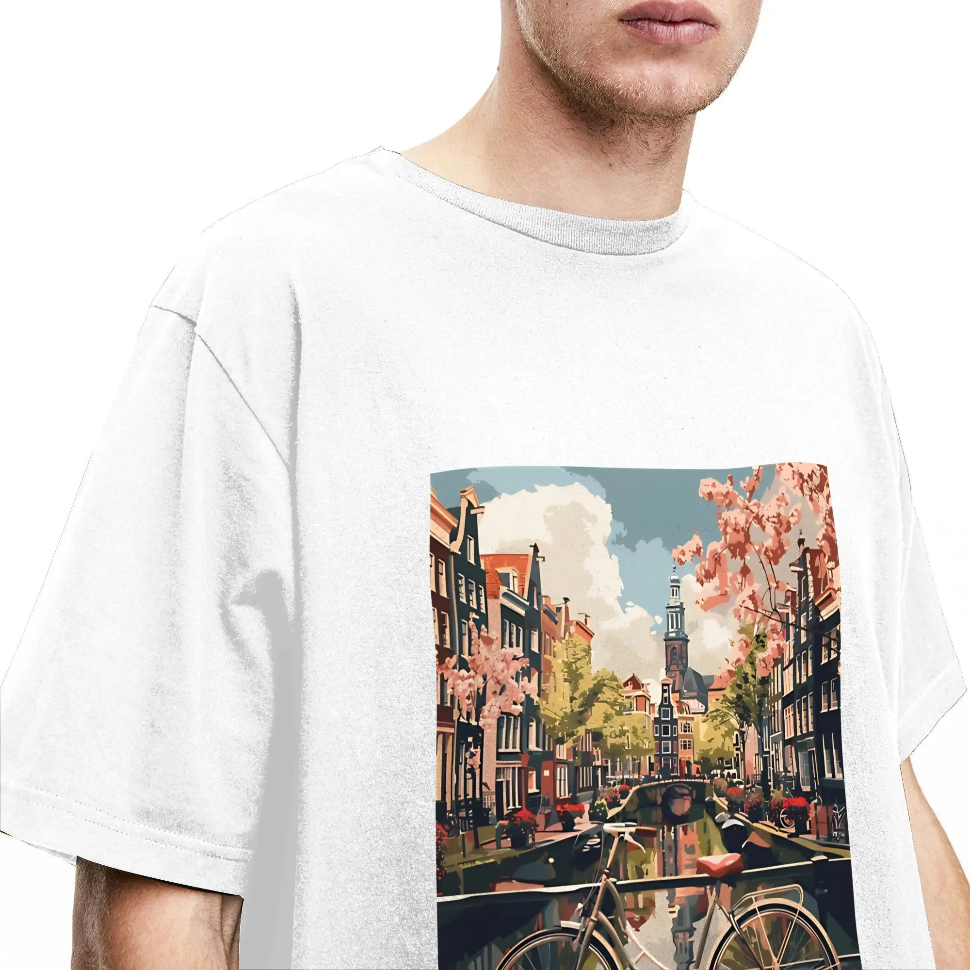 A Vintage Travel Illustration of Amsterdam Netherlands T-Shirt Beach Fashion T-Shirts Couple Cotton Breathable Plus Size Clothes view 3
