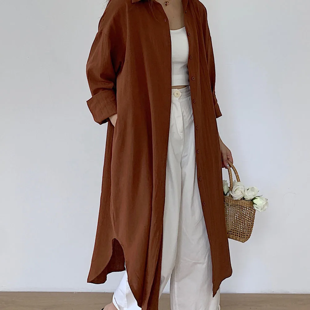 Women Spring Loose Long Sleeve Shirt Dress Fashion Casual Sunscreen Blouse Dress