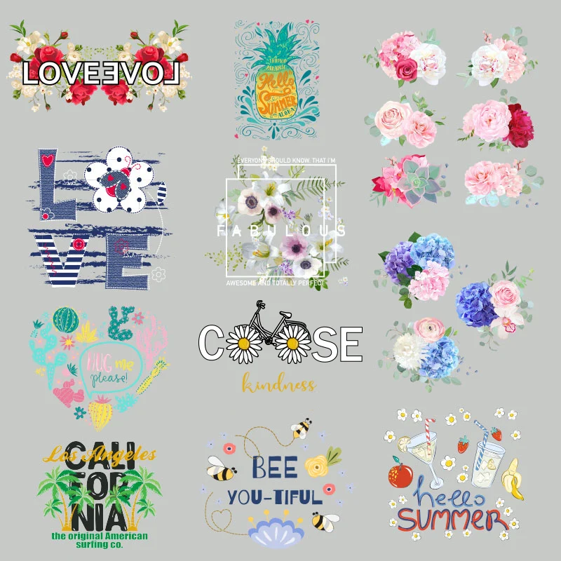 

Beautiful And Fresh Plant Flower Pattern Heat Transfer for Clothing Printed Patches for Clothing DIY T-shirt Heat Transfer
