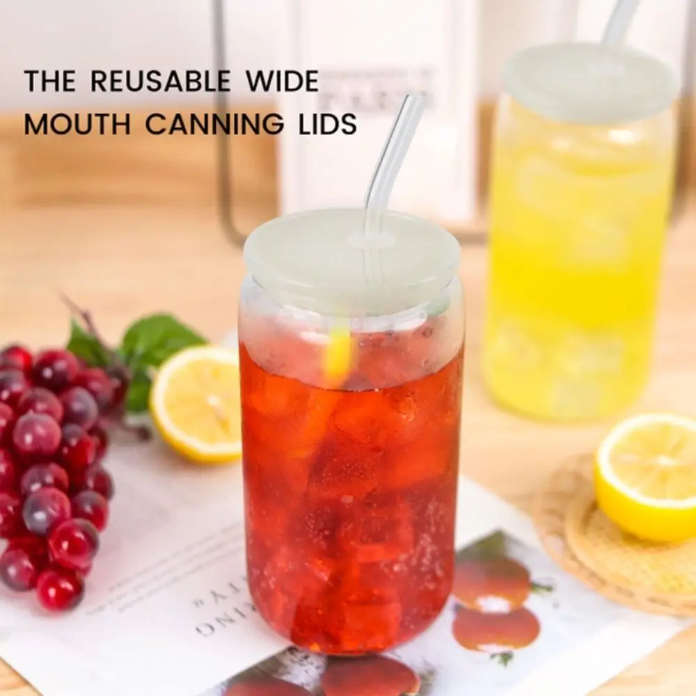New 16 Oz Glass Cup Straw Cover Plastic Reusable Glass Cup Lids Iced Coffee Cup Portable Sealing Leak Proof Cup Cover