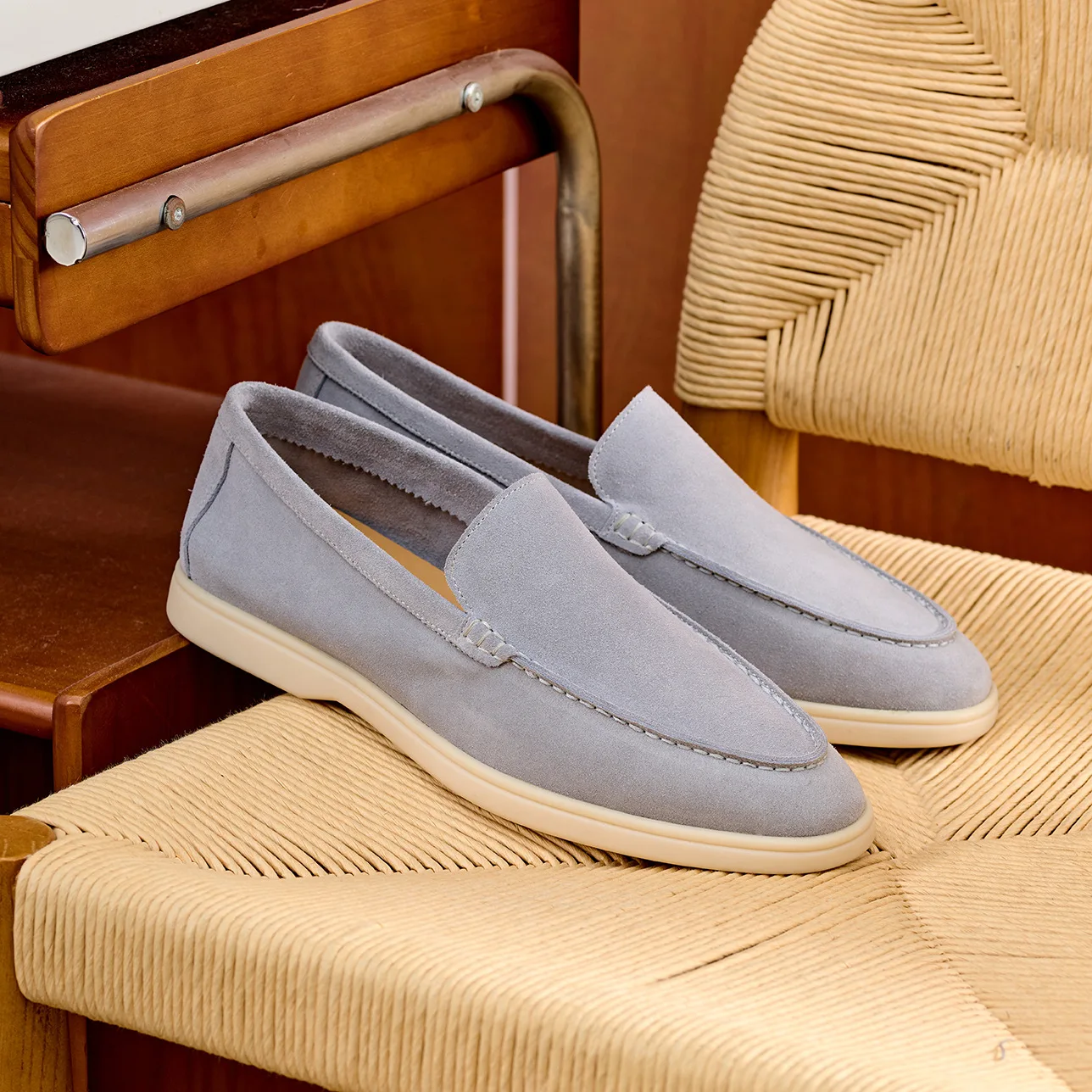 

Oldmoney Khaki Briti Sle Замшевый удобный универсальный костюм без шнуровки Old Money Sle Loers Дышащие туфли на плоской подошве с круглым носком