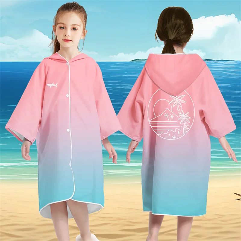 Cardigan button down children's quick drying bathrobe for male and female students, swimming absorbent towel, cape, beach hooded