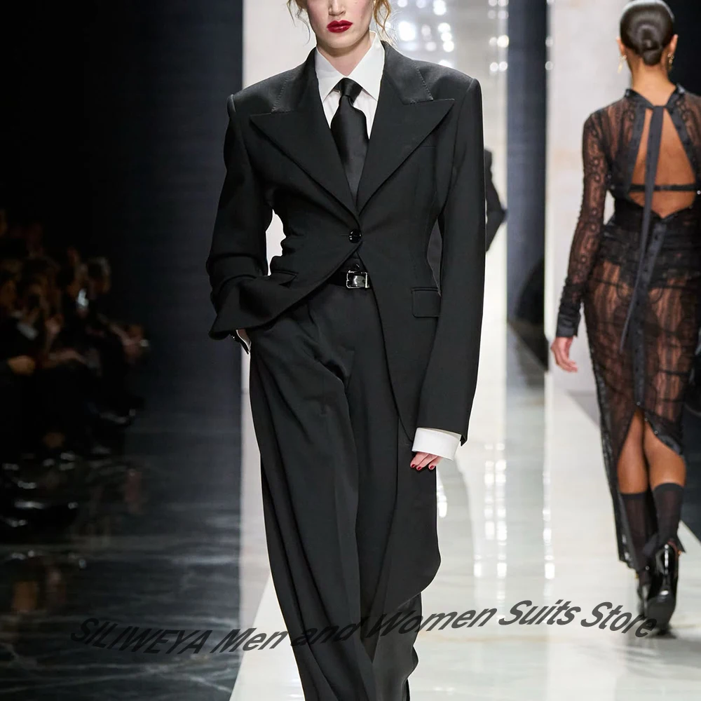 Daily Classic Black Women's Suit 2-Piece Jacket Pants Set Slim Fit Single Breasted Blazer Formal Business Office Lady Wear