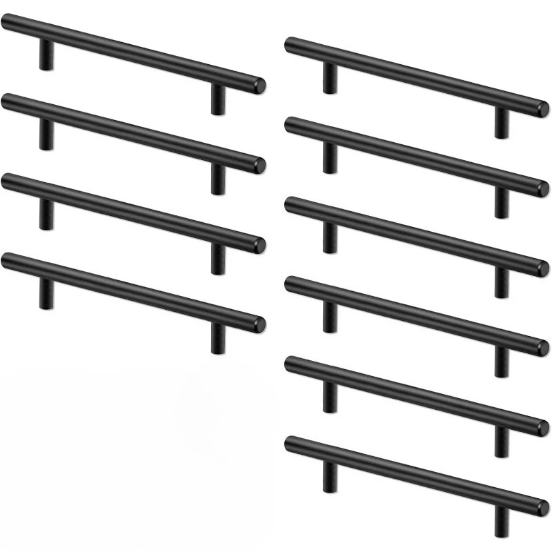 Lot de 6 poignées de meuble en acier inoxydable noir mat, poignées de tiroir de cuisine, quincaillerie pour armoire et placard