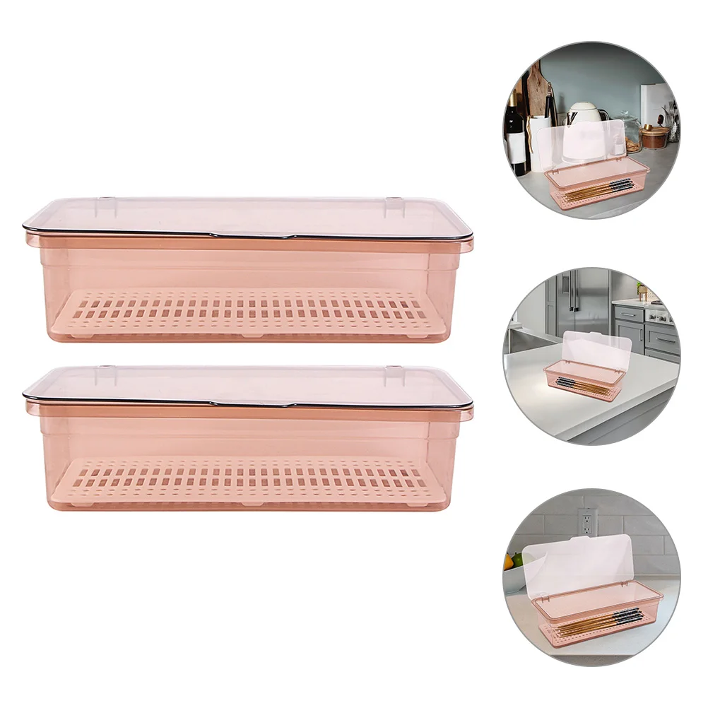 

2 Pcs Chopsticks Storage Box Silverware Organizers for Kitchen Drawers with Lid Utensil Cutlery Reusable Holder Rest