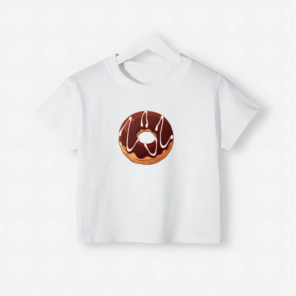 Children's summer clothing chocolate donut printed boys girls cotton T-shirt outdoor casual children's crew-neck top T-shirt