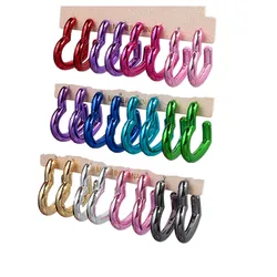 Valentine's Day 4pairs Metallic Color Acrylic Heart Y2K Hoop Earrings for Women Vintage Love Drop Earring Fashion Jewelry Gifts