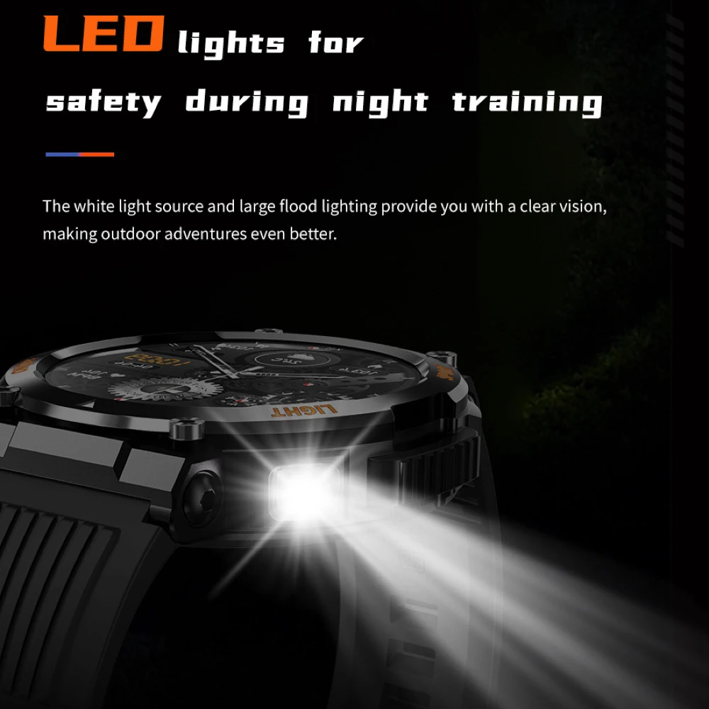 2025 New Blue Tooth Call Smart Watch 1.46" Led Lighting Lamp Watches Heart Rate Waterproof Sport Tracker Outdoors Smartwatch