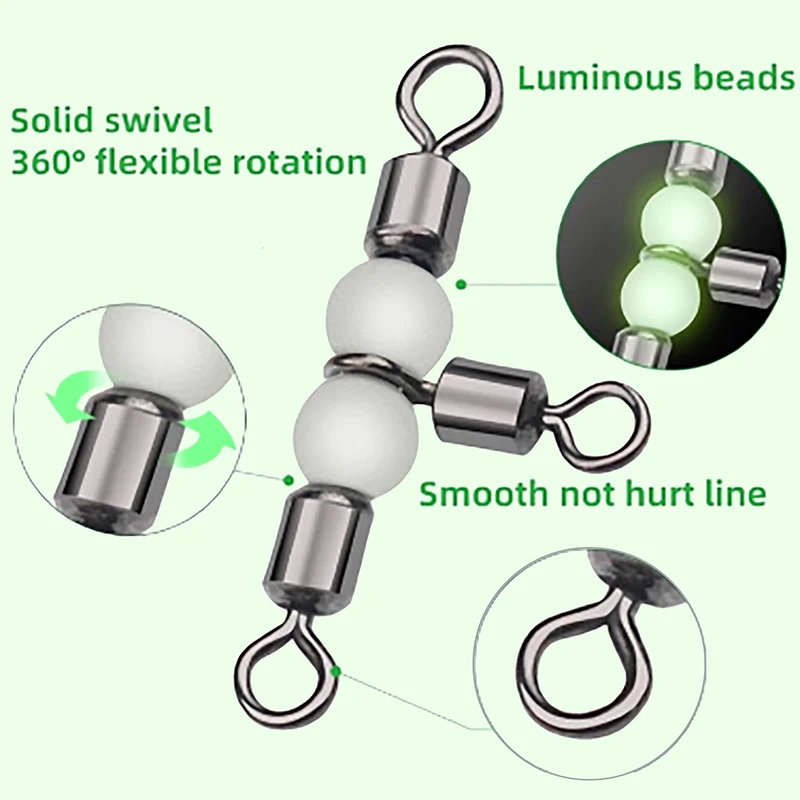 T-type Swivel American Three-pronged Luminous Bead Swivel Boat Fishing Connector Forked 8 Figures-ring Fishing Gear Connector