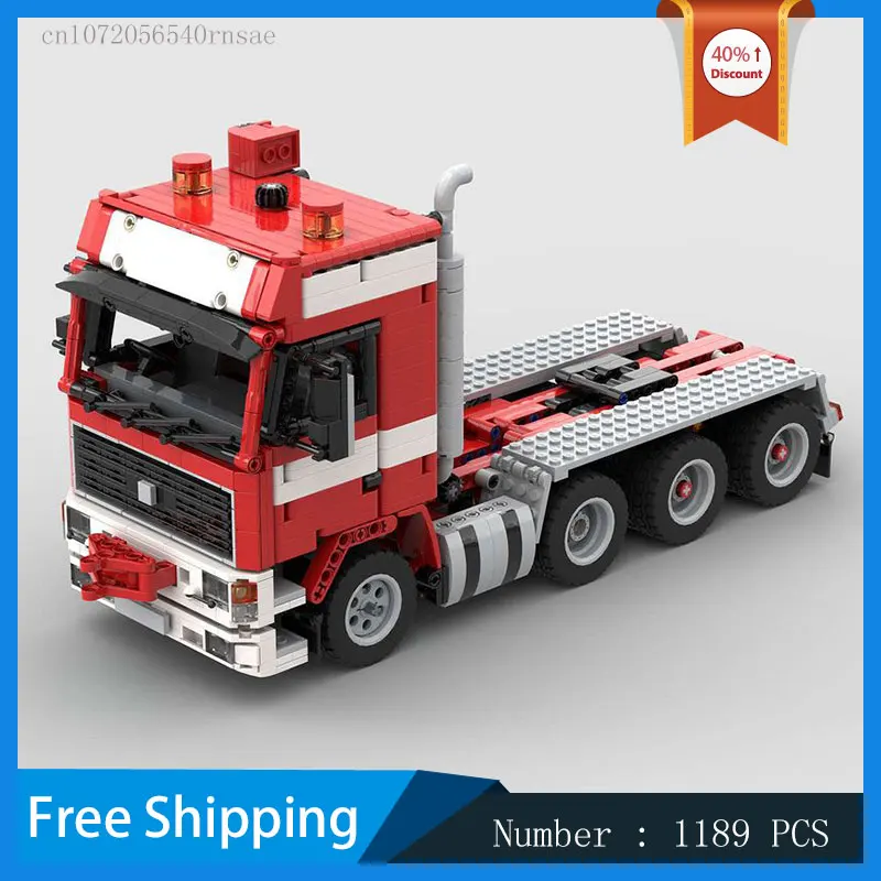 MOC Building Block F16 Red Truck Trailer Model DIY Bricks Assemble Toy Technology Transport Car Birthday Present Children's Gift