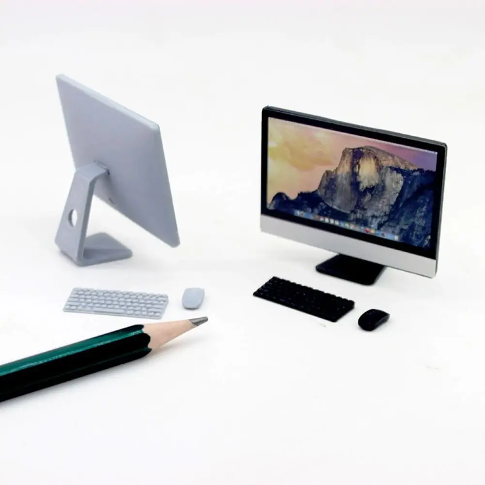 New Cute 1/12 Dollhouse Miniature Computer 1:12 Micro Scene Props Keyboard Chair Desk Kit Mini Home Study Room Furniture Decor