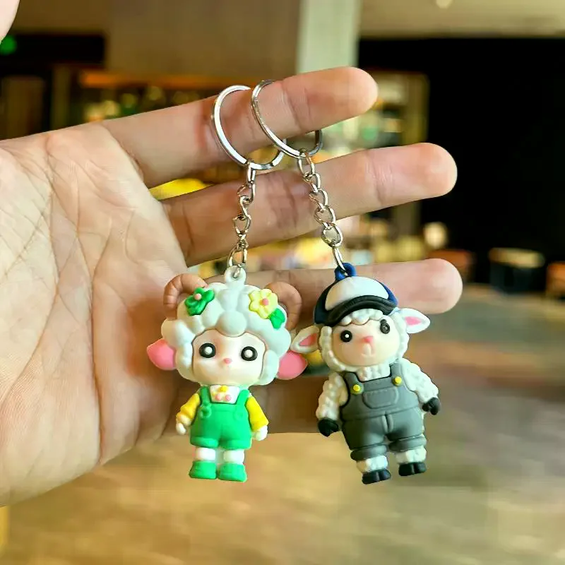 Cute Cartoon Sheep PVC Keychains With Lovely Outfits Sturdy Metal Ring For Nice Bag Decor Gift For Kids And Friends