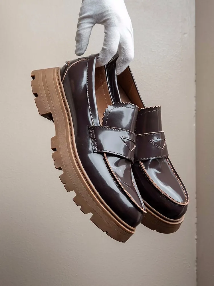 Mens Wedding Height Increasing Thick Platform Dress Shoes Slip On Loafers Round Toe Business Work Formal Genuine Leather Shoes