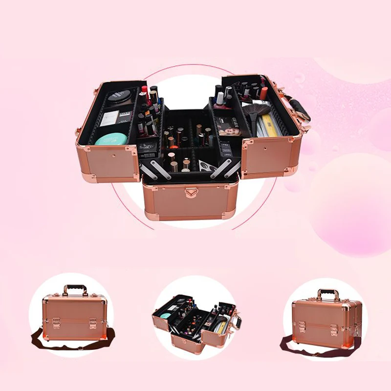 2024 New Professional Makeup Box Aluminum Alloy Make Up Organizer Women Cosmetic Case Travel Large Capacity Suitcase Bag