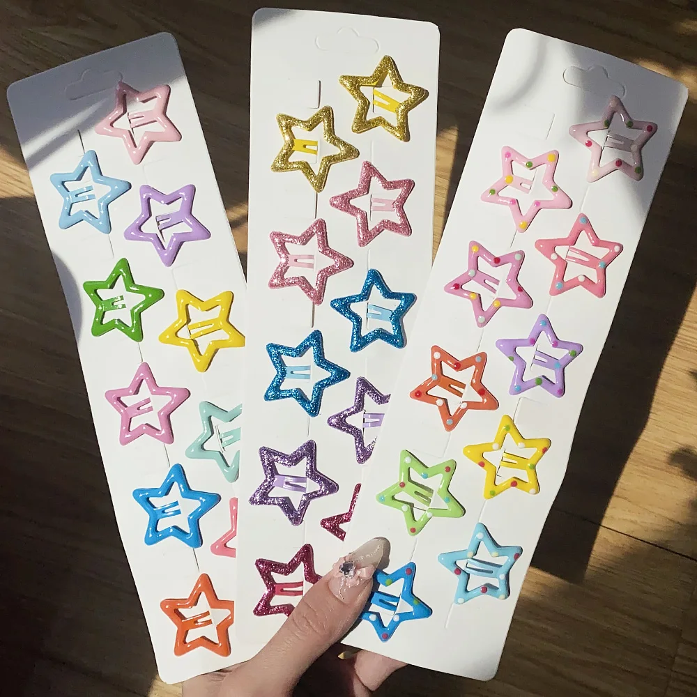 10Pcs/set Colorful Star Hair Clips for Baby Girls Glitter Metal Snap BB Clip Hairpin Headwear Baby Boutique Hairclip Accessories