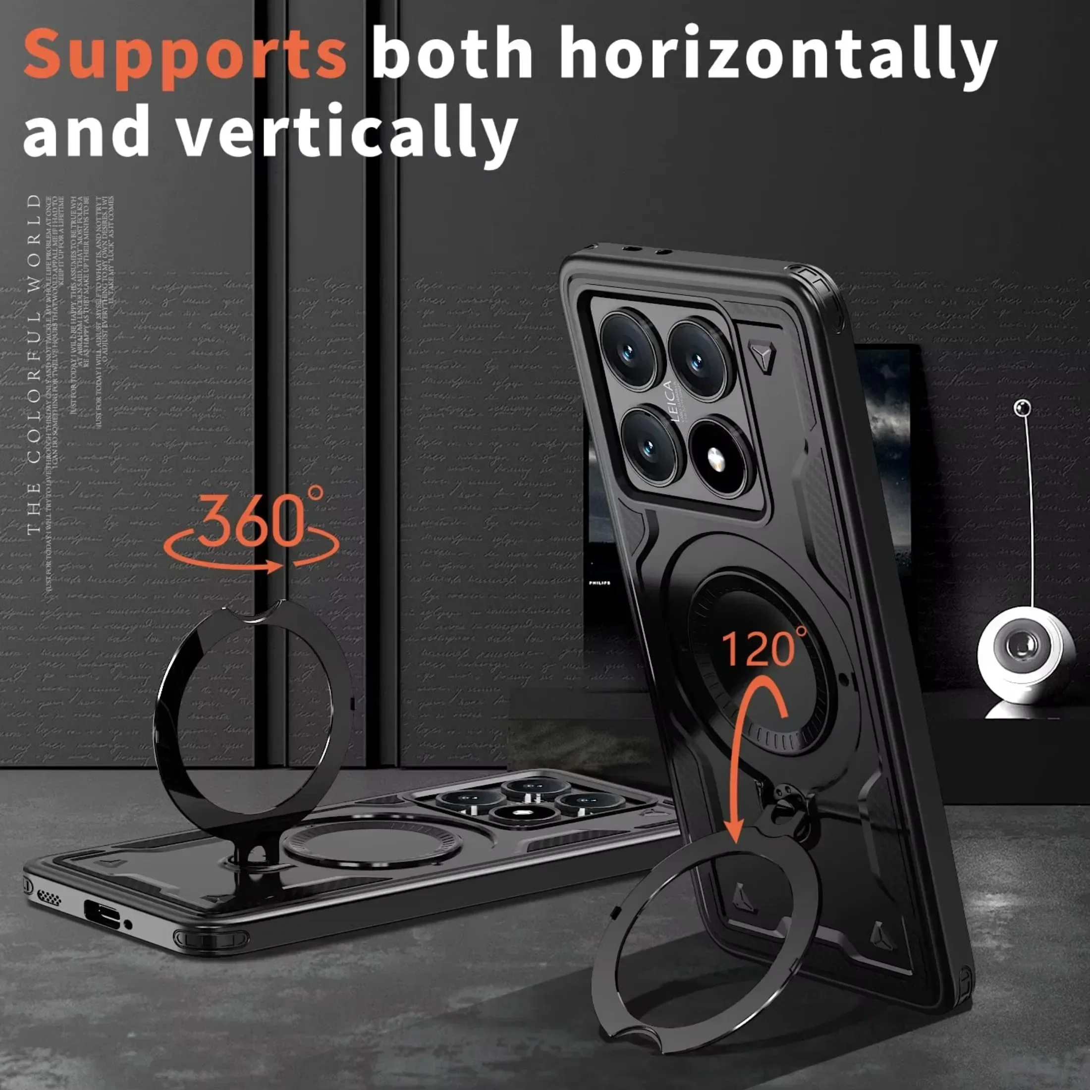 حافظة مدرعة لهاتف Xiaomi 14T Pro 5G Redmi Note 14 13 Pro Plus 5G4G Magsafe شحن لاسلكي 360 °   تدوير غطاء مقاوم للصدمات بمسند