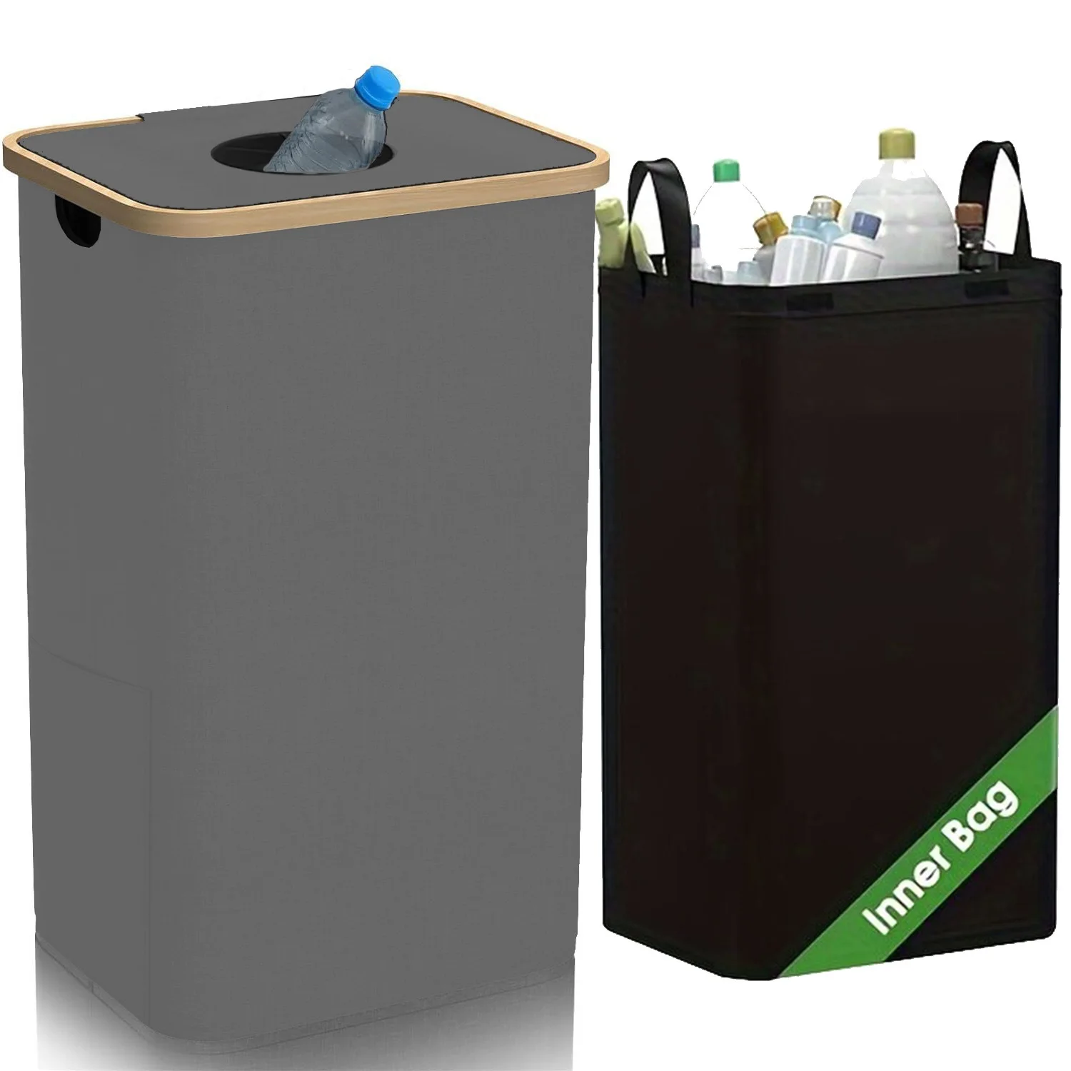 

100L Kitchen Recycling Bin & Storage Bags, Kitchen Recycle Bin, Large Capacity Bottle Recycle Bin With Removable Tote Bags,