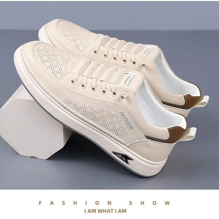 

Men's Fashion Lace-Up Sneakers, Breathable Perforated Casual Shoes Lightweight Non-Slip Walking Flats for All Seasons & Outdoor