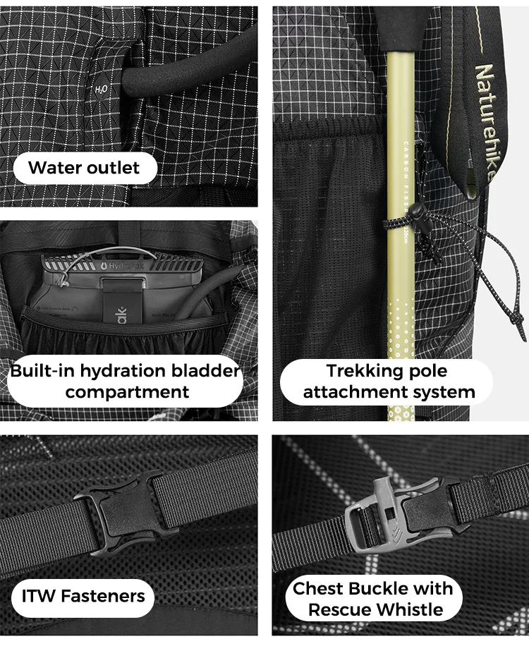Naturehike Rock 2.0 Wanderrucksack Großer Outdoor-Rucksack für Freizeitsport und Reisen Kletter- und Campingrucksack – Detail 23