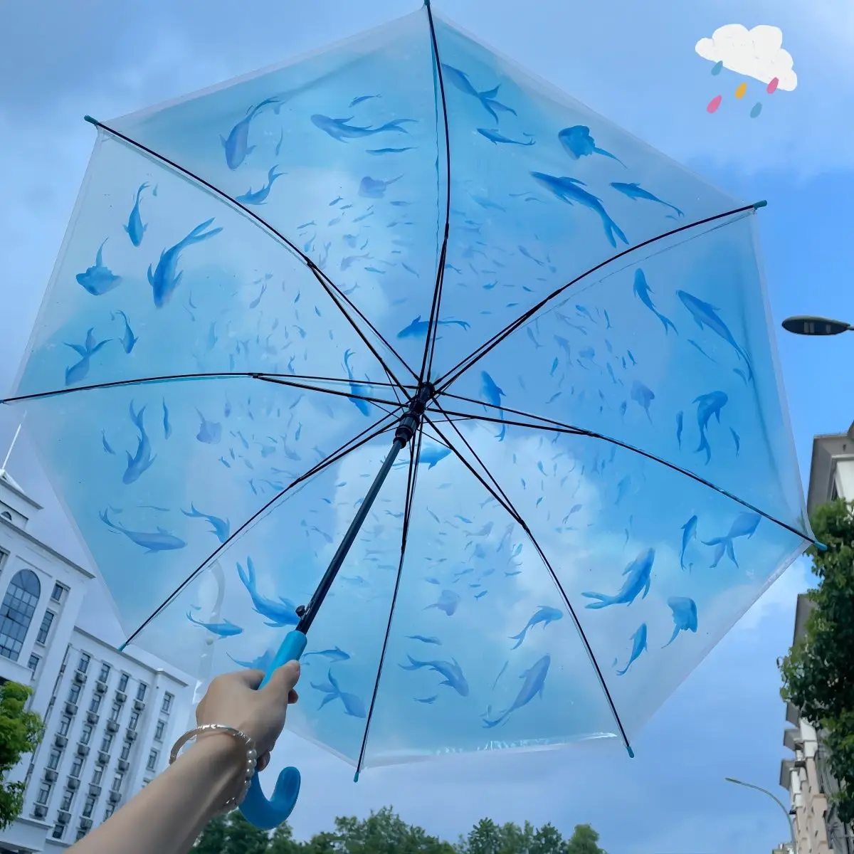 Japanese Aquarium Dual Use Transparent Umbrella Student Windproof Long Handle High Value Thickened Foldable