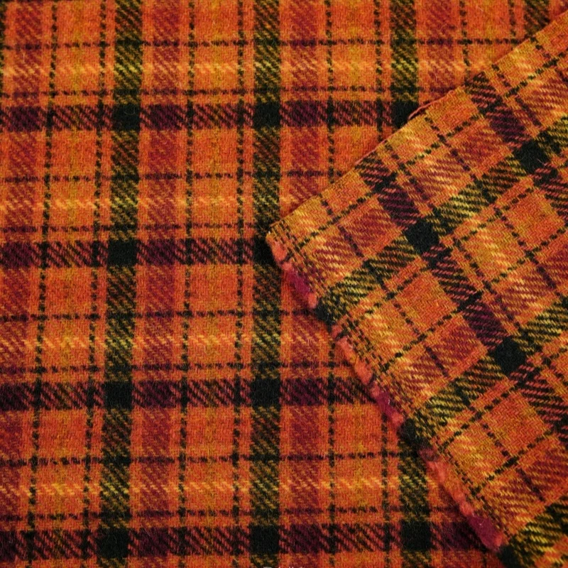 Fall orange and yellow check-patterned wool fabric jacket-style outerwear designed by the designer