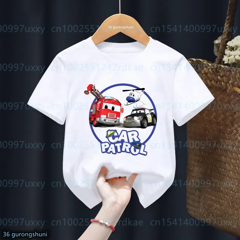 2024 New Boy T-Shirt Funny Super Trunk Of Car City Cartoon Young Children Tshirt Cute kids Tshirt White Short-Sleeved tops