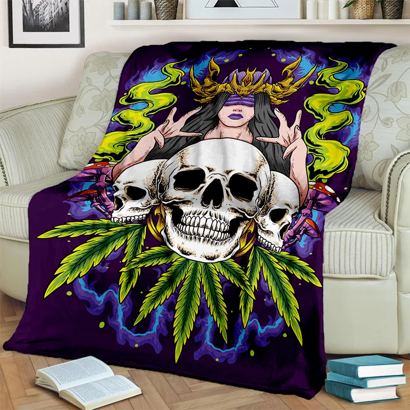 Smoke Maple Weed Plants Green Death Skull 3D Blanket,Soft Throw Blanket for Home Bedroom Bed Sofa Picnic Travel Office Cover Kid