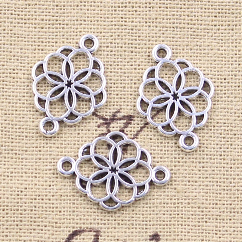 20pcs Charms Link Flower Of Life Connector 21x15mm Antique Silver Color Pendants Making DIY Handmade Tibetan Finding Jewelry