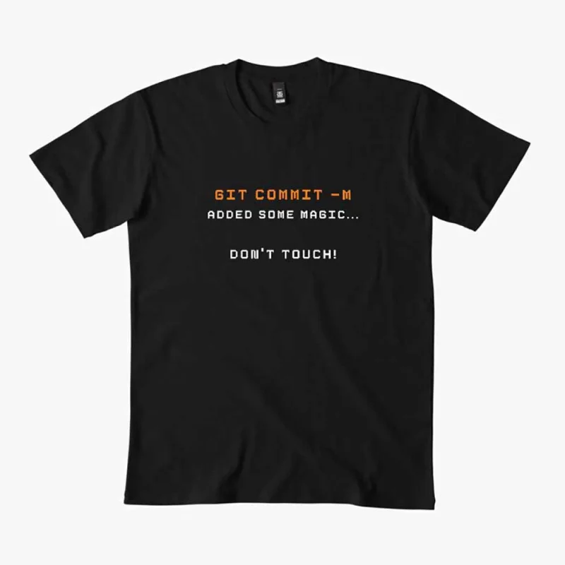 

added some magic...don't touch! Funny Git merge system admin humor T Shirt for developer Graphic clothes All size tops S-6XL
