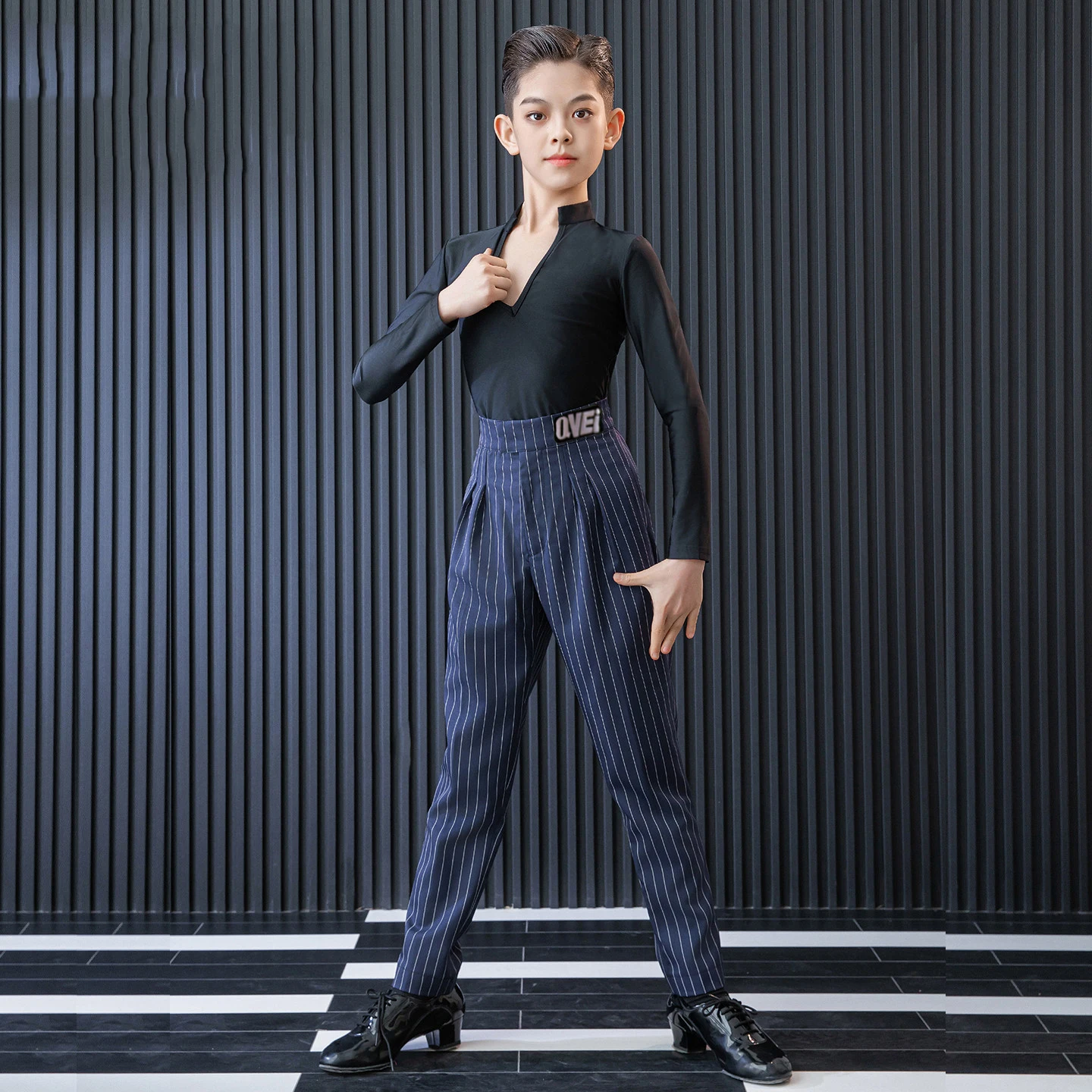 

Детская одежда для латинских танцев, костюмы для латинских танцев для мальчиков, топ с V-образным вырезом, брюки, одежда для современных танцев, тренировочная одежда для сцены DW11471