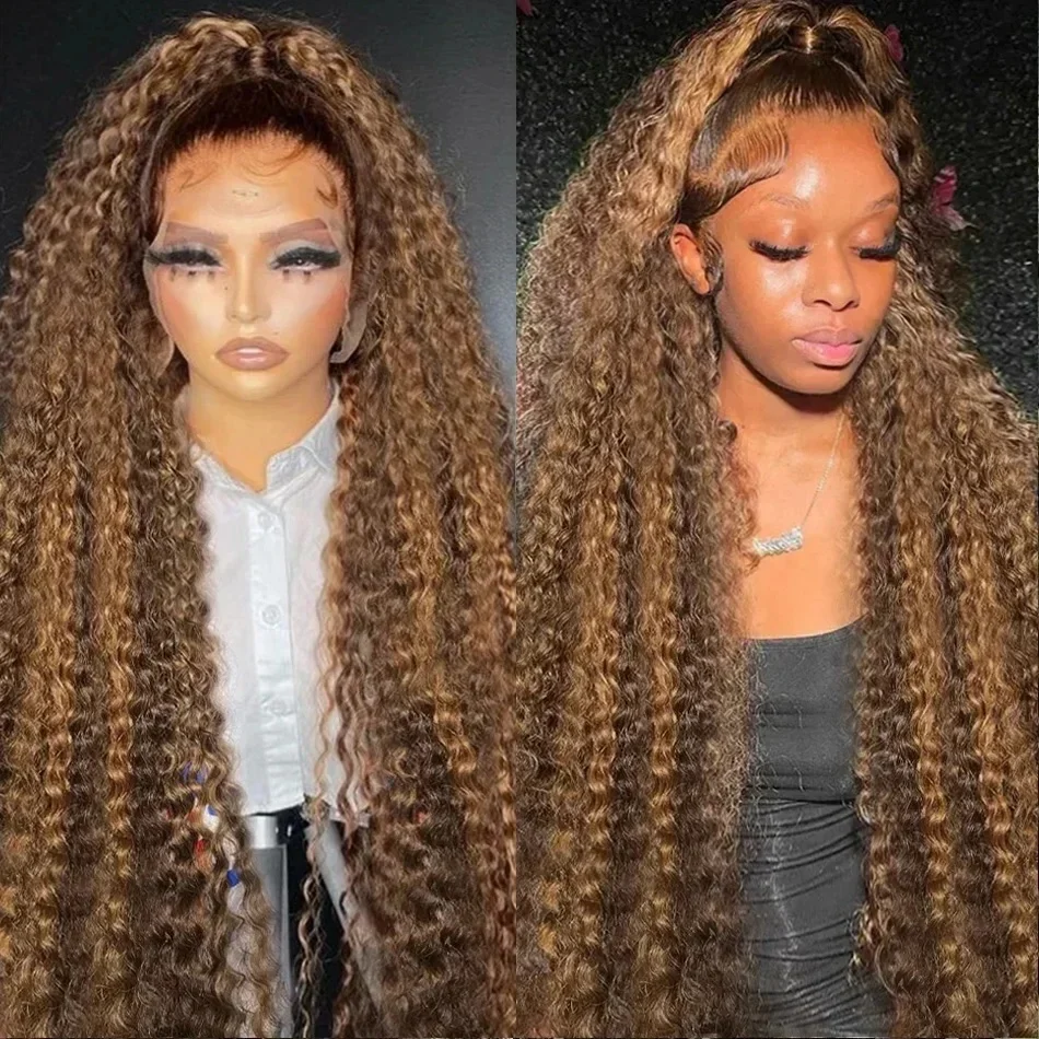 

Highlight Curly Wig 13x4 Lace Front Wig Human Hair Wig 13x6 HD Deep Wave Lace Frontal Wig 4/27 Colored Wigs PrePlucked For Women