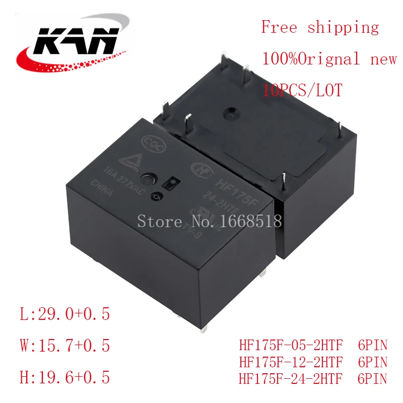 

Free shipping 10pcs relay HF175F-05-2HTF HF175F-12-2HTF HF175F-24-2HTF 5VDC 12VDC 24VDC 16A 277VAC 6PIN Original New