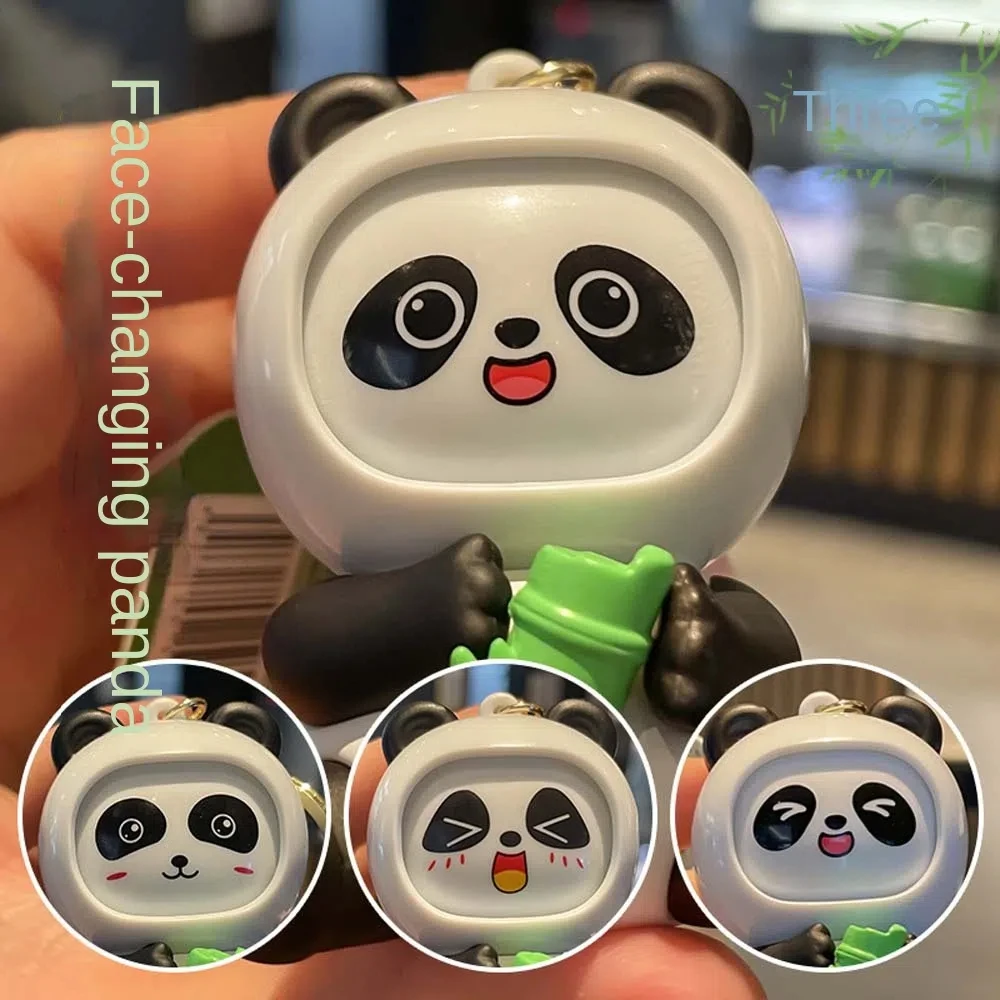 Cartoon Panda Face Changing Doll Plastic Panda Face Changing Toy 3 Facial DIY Crafts Cartoon Panda Keychain