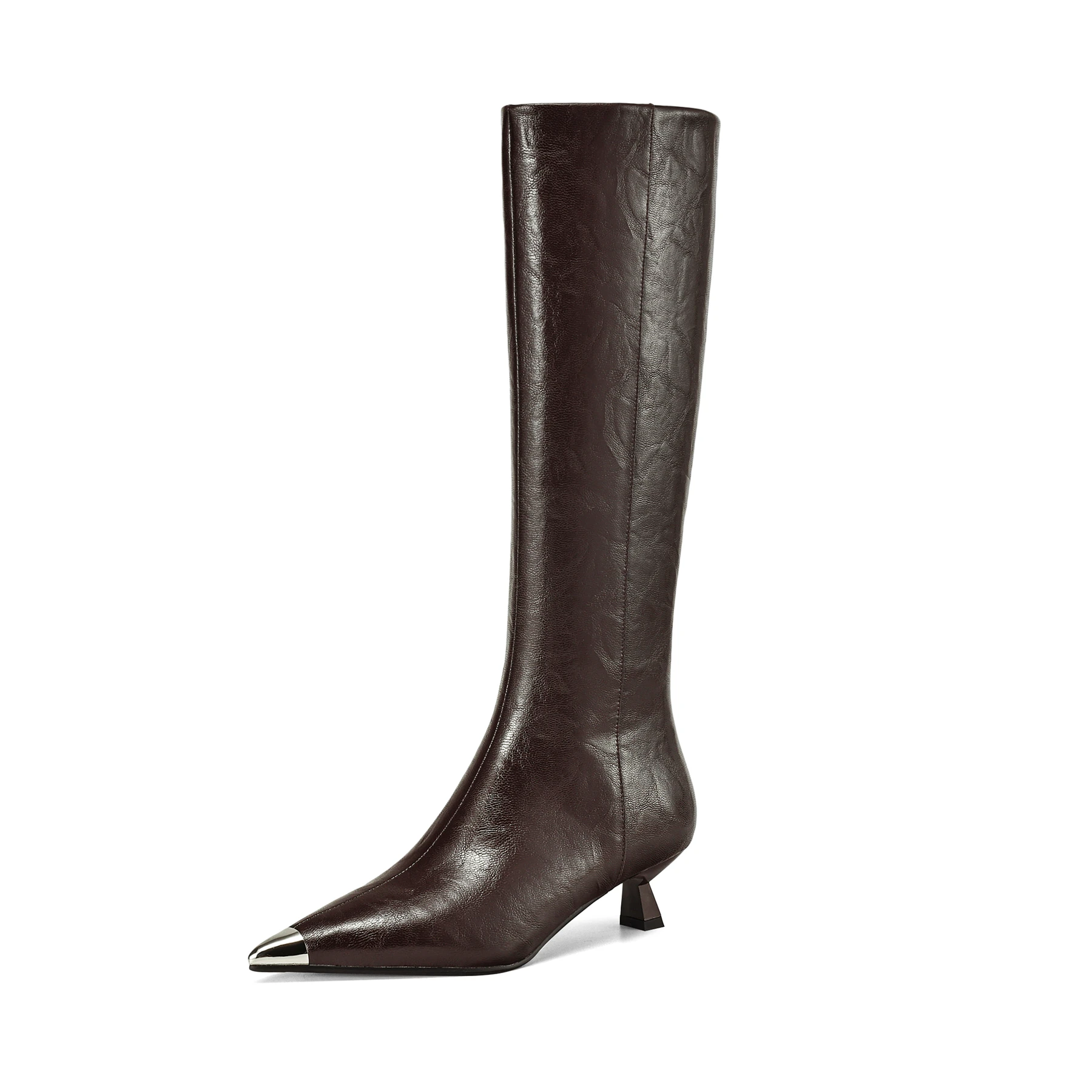 Cow Split Leather Pointed Toe Riding Boots Dating Autumn Winter Shoes Concise Party Plus Size 31-47 Brand Women Knee-high Boots