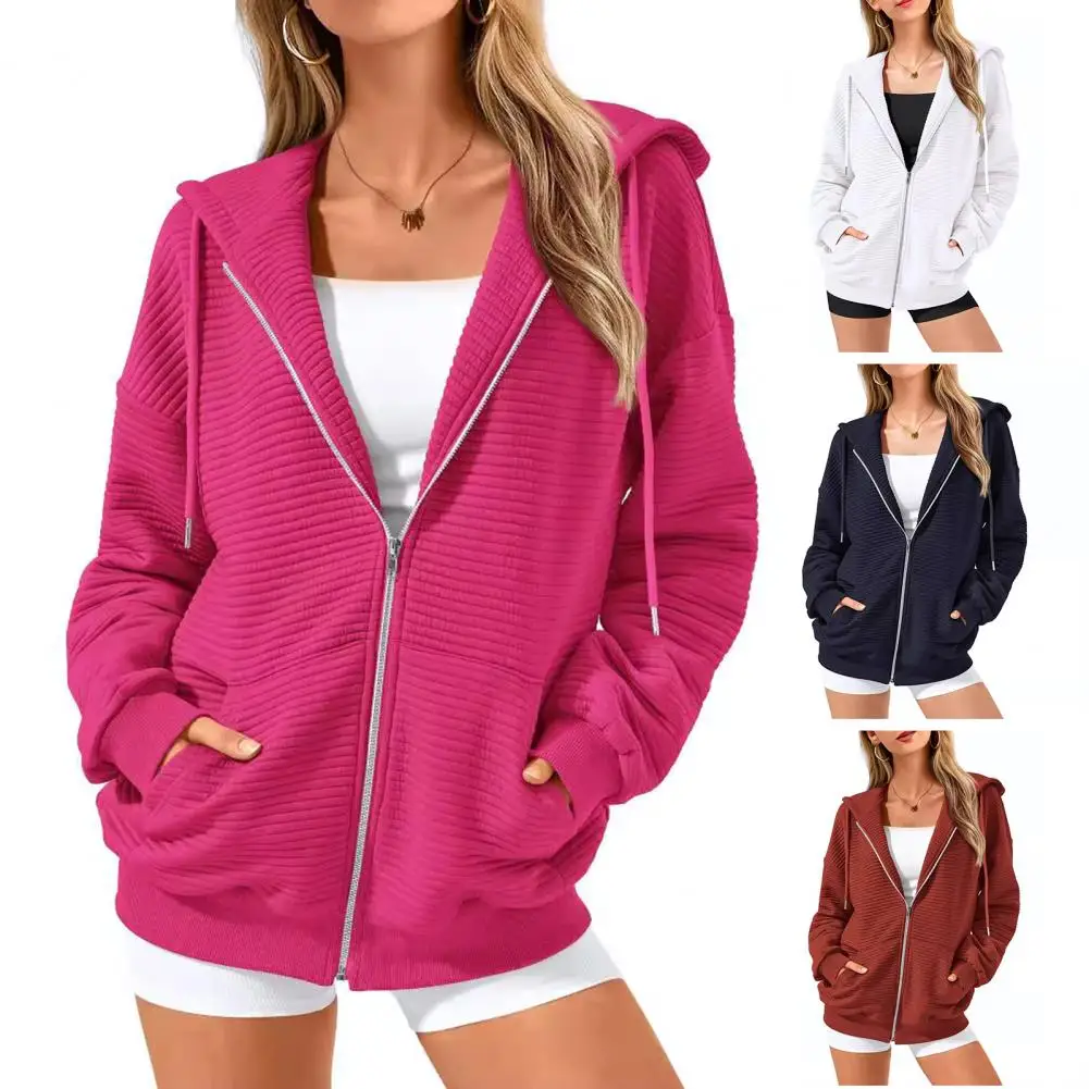 เสื้อฮู้ดผู้หญิง เสื้อผ้าสตรีทแวร์ 2025 ฤดูใบไม้ร่วง ฤดูหนาว ฤดูใบไม้ผลิ แฟชั่นใหม่ อเนกประสงค์ สไตล์ลำลอง สีพื้น แขนยาว เสื้อคลุมสำหรับผู้หญิง