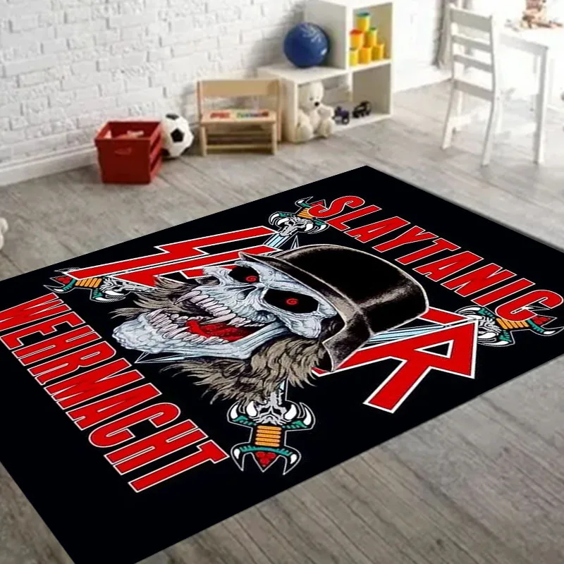 3D Rock S-Slayer Heavy Metal Band Rug Carpet for Living Room Bedroom Decor Floor Hallway Mat Non-slip Decor for Sofa Doormat