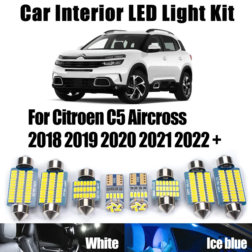 

10Pcs Canbus Accessories For Citroen C5 Aircross 2018-2020 2021 2022 + LED Interior Map Dome Light Car Reading Trunk Bulbs Kit