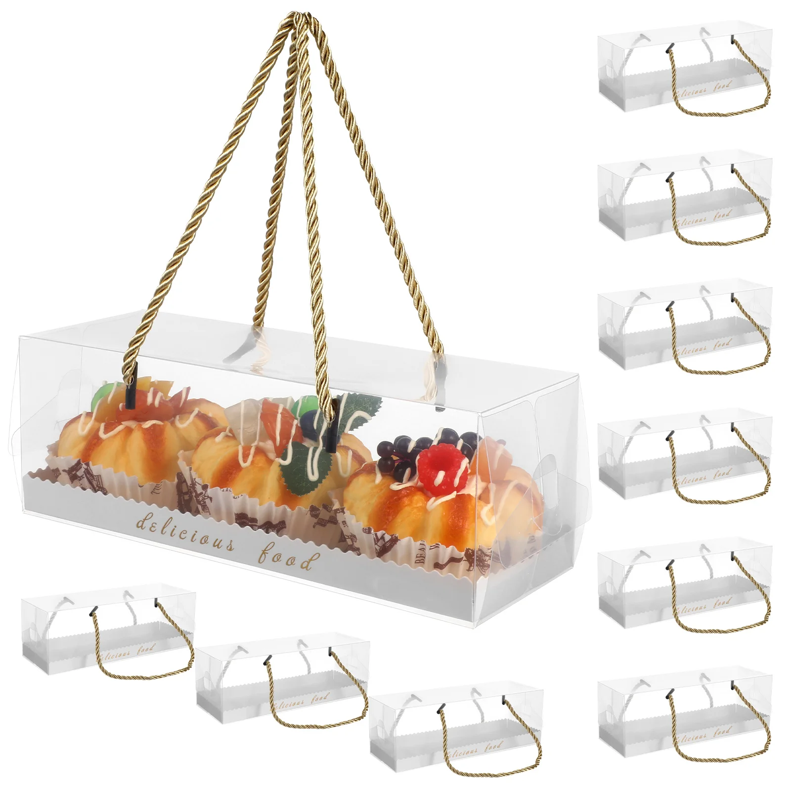 

10Pcs Baking Boxes Oblong Transparent Food Grade Odorless Sturdy Dessert Containers for Bakery Party Convenient Storage Cases