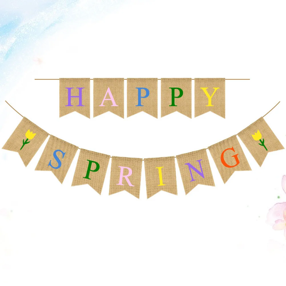 

Spring Party Flower Flag Colorful Letter Printing Banner Linen Bunting Spring Party Supplies Background Layout Props