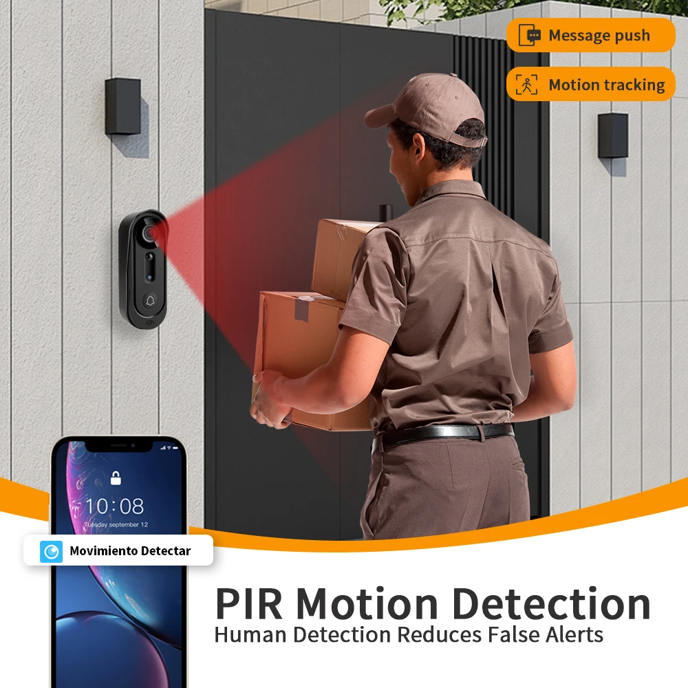 Smart Home Security Doorbell with WiFi Connection and Two-Way Audio Communication Outdoor Wireless WiFi Doorbell